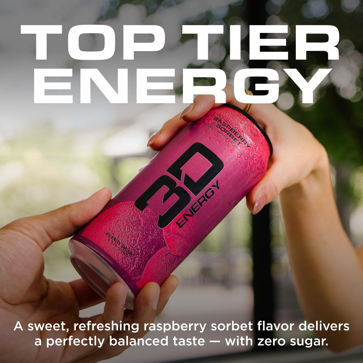 3D Sugar-Free Energy Drinks, Raspberry Sorbet- Clean Energy Drink with 200mg Caffeine, Taurine & L-Carnitine - Pre Workout Fitness Drink for Gym