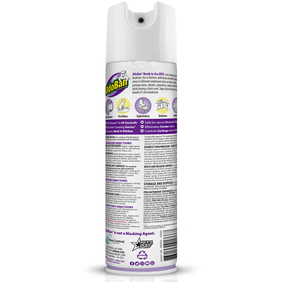 OdoBan Ready-to-Use 360-Degree Continuous Spray Disinfectant and Harsh Aroma Eliminator, Fabric and Air Freshener, 3 Pack, 14.6 Ounces Each, Lavender