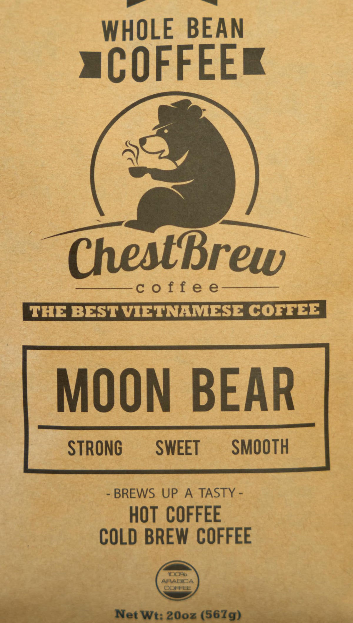 ChestBrew Moon Bear - Strong Smooth Vietnamese Whole Bean Coffee, 20 oz