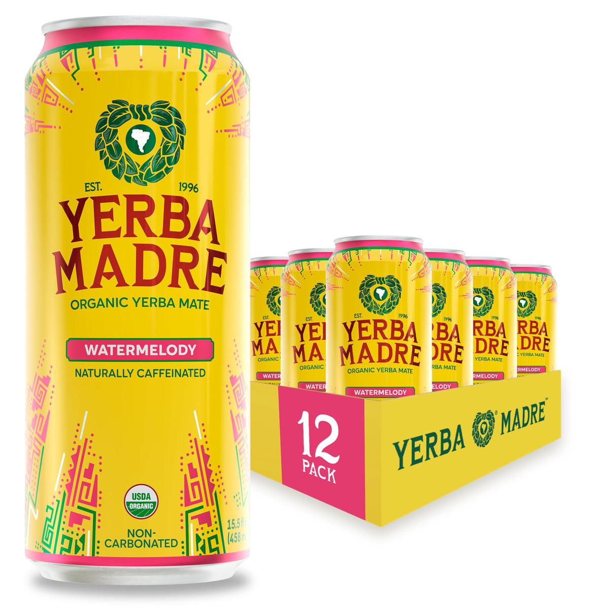 Yerba Madre Organic Yerba Mate, Energy Drink Alternative, Watermelody, 150mg Plant Based Caffeine, Smooth Energy & Focus, No Jitters or Crash, 15.5 Oz