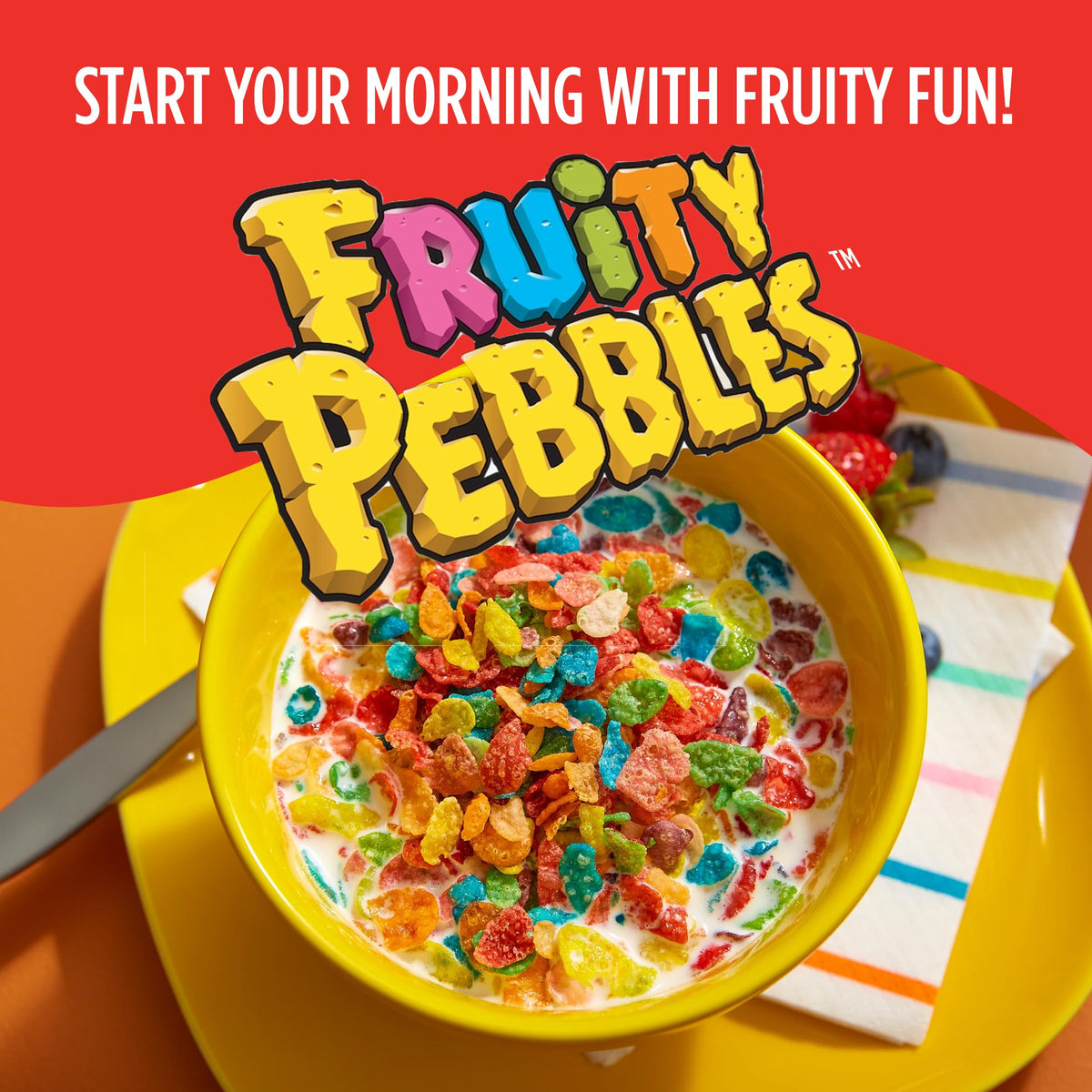 Fruity Pebbles, Breakfast Cereal for Kids, Made with Sweetened Puffed Rice, 11 Ounce