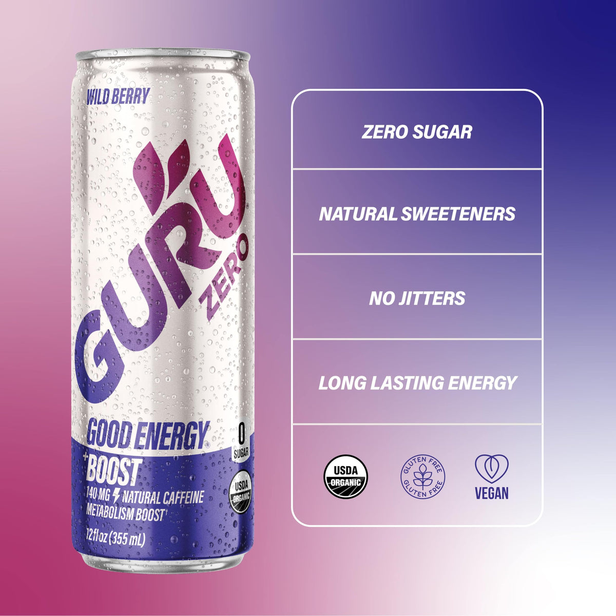 Guru Organic Zero Wild Berry Energy Drink, 12 Fz
