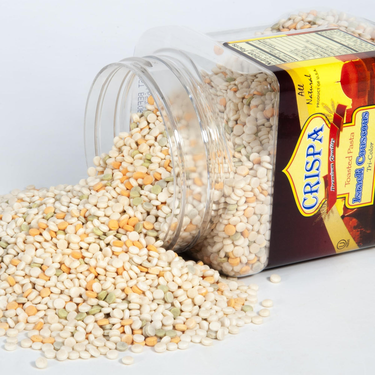 Crispa Premium Quality Tri-Color Israeli Couscous - 21.16 oz (1.3Lb) | Natural Product of Israel | No Cholesterol & 0.5g Total Fat | 143 Amount Per Serving Calories | Original Toasted Israeli-Style Pasta