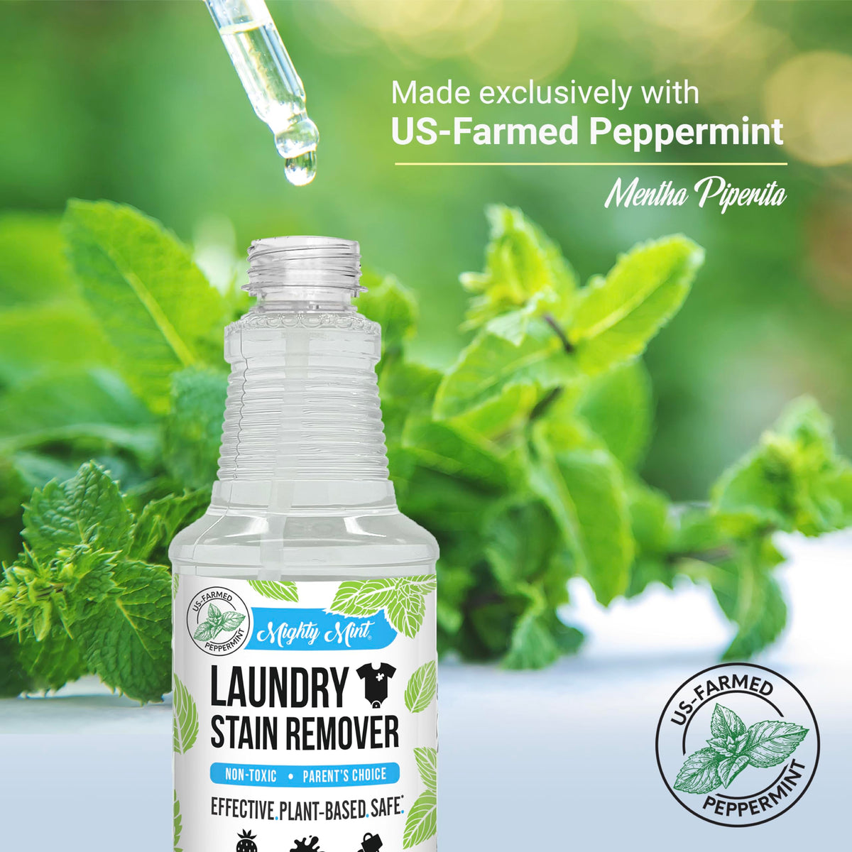 Mighty Mint Laundry Stain Remover, Parent’s Choice Spray for Stains from Food, Drink, Grease, Natural Peppermint Scent, 16oz