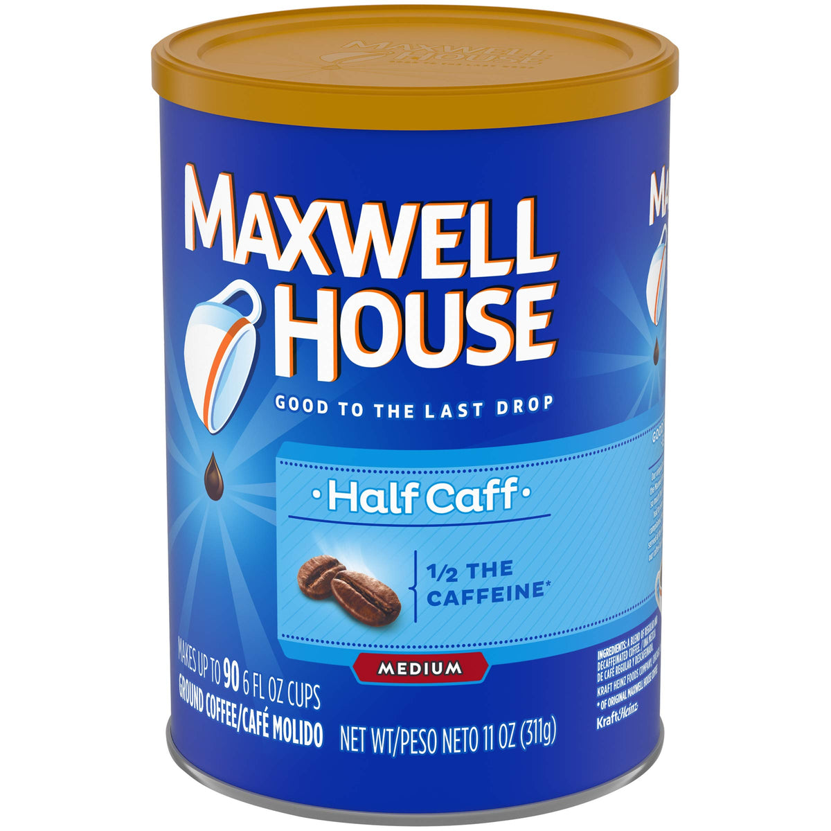 Maxwell House Half Caff Medium Roast Ground Coffee (11 oz Canister)