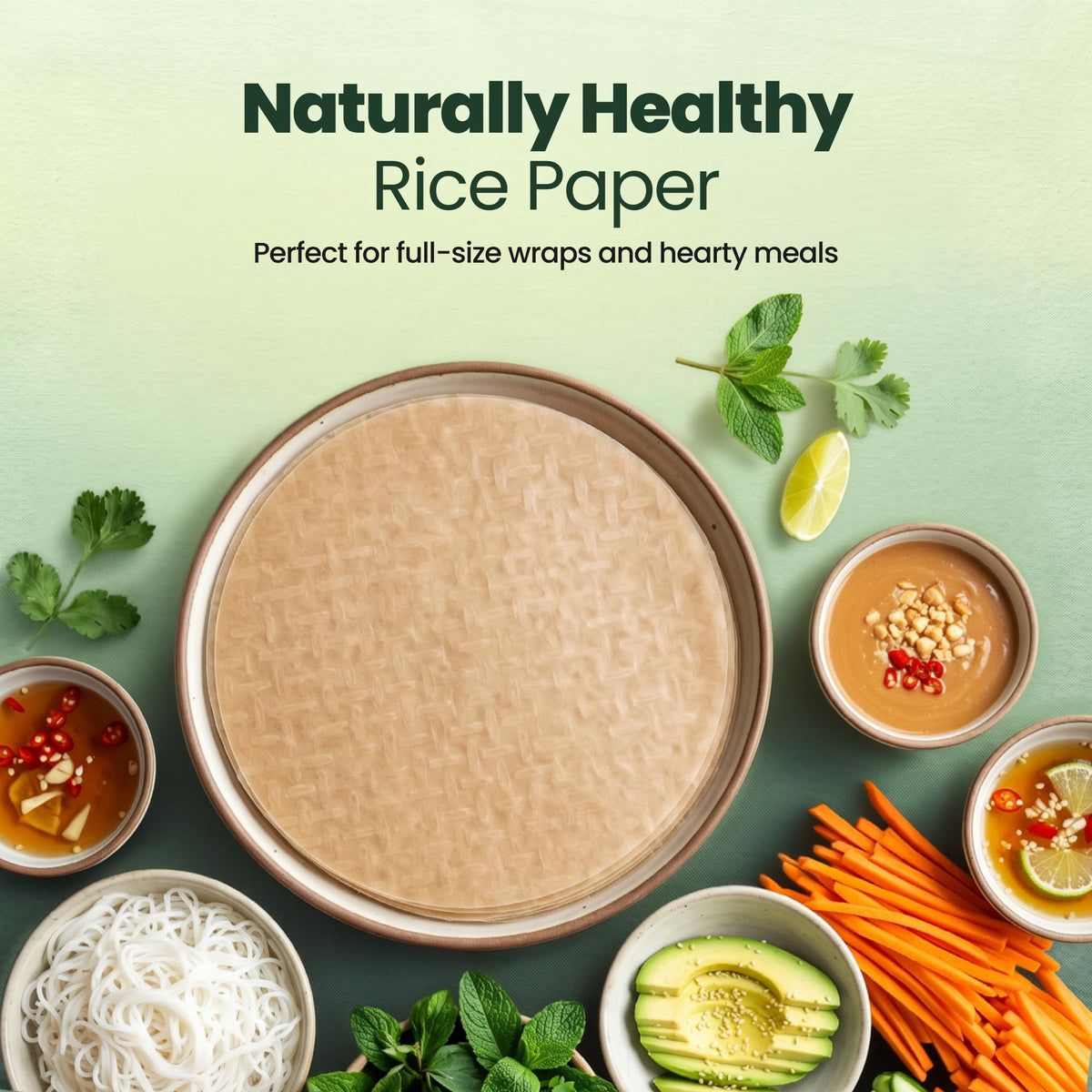 Gate to Nature Brown Rice Paper (Large 8.5 in) Vegan Roll Low Carb Rice Paper For Spring Roll Wrappers Gluten Free Dumpling & Won Ton Wrappers,