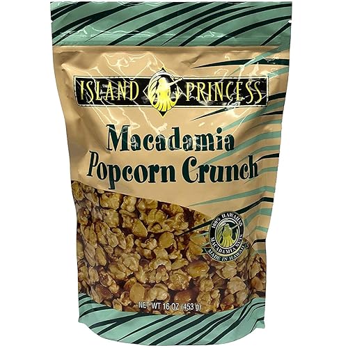 4 set - Island Princess Hawaiian Macadamia Nut Popcorn Crunch 16 oz. Bag