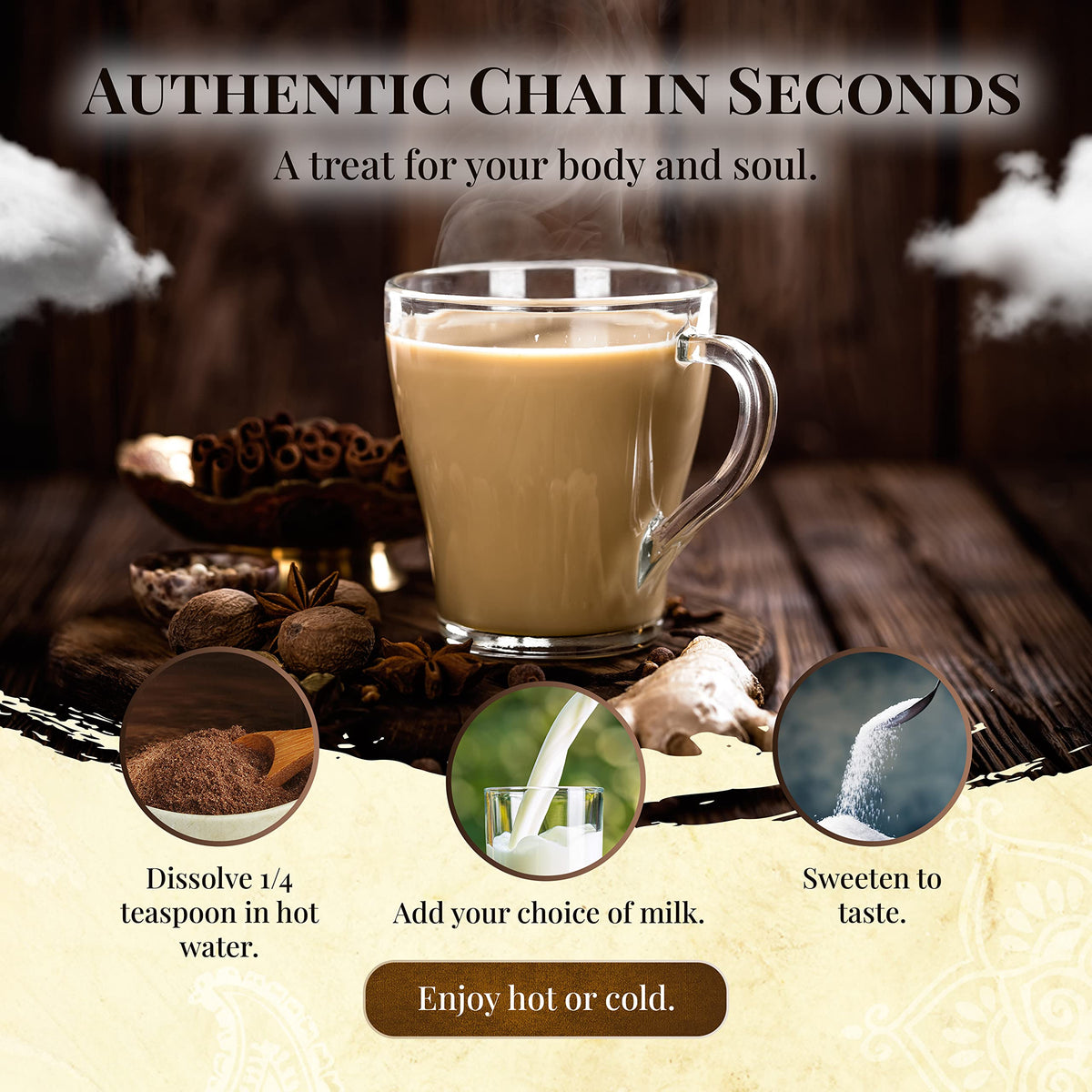 Blue Lotus Chai - Golden Masala Flavor Chai - Makes 17 Cups - 0.5 Ounce Masala Spiced Chai Powder with Organic Spices - Instant Indian Tea No Steeping