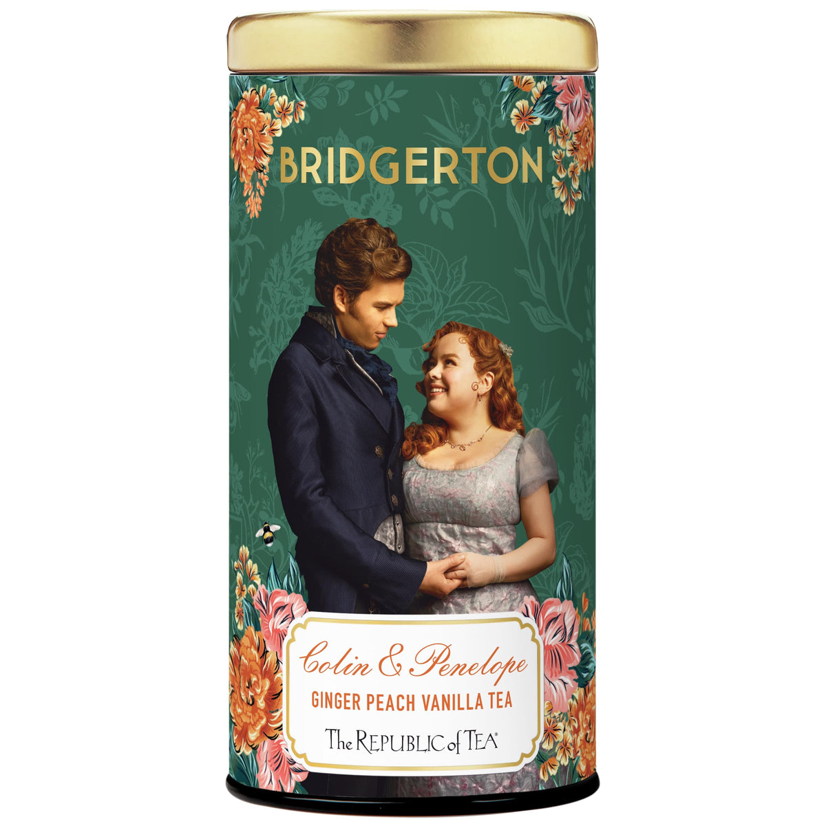 The Republic of Tea - Bridgerton Colin & Penelope Ginger Peach Vanilla Black Tea, 36 Tea Bags