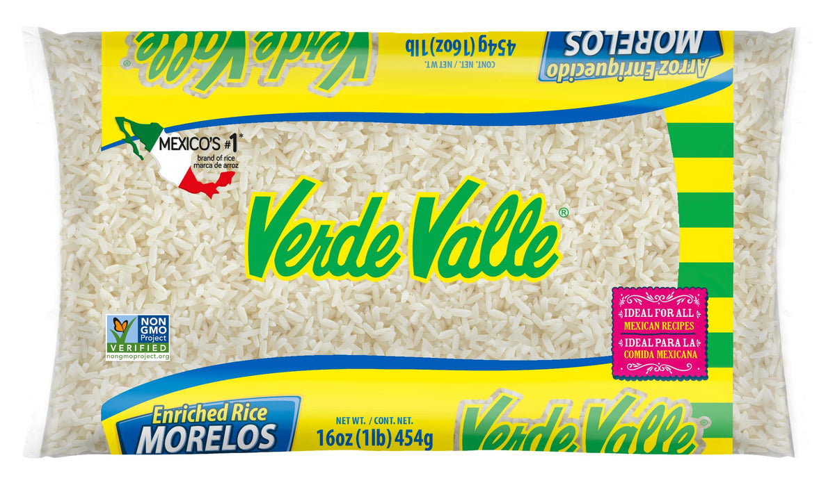 Verde Valle Morelos Long Grain White Rice Bag 1lb (1 pack), Enriched Long Grain Mexican Rice, Dry Arroz Pantry Staple for Sides and Meals, Non Perishable Food