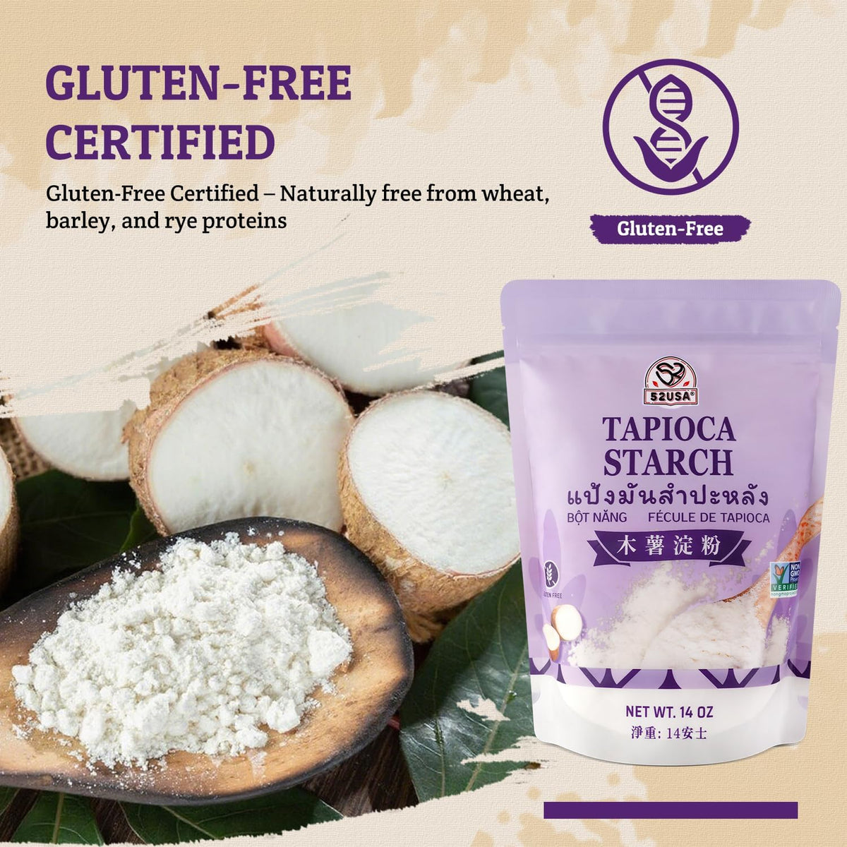 52USA Tapioca Starch, 14oz (Pack of 1), Tapioca Flour (397g), Gluten Free, Kosher, Vegan, No Preservatives, All Natural, Thickener for Soups, Gravies