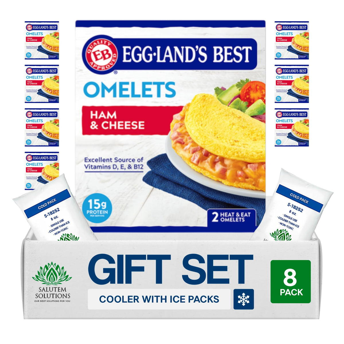 Salutem Vita - Ham & Cheese Omelets, Protein-Rich Breakfast Gift Set - Pack of 8