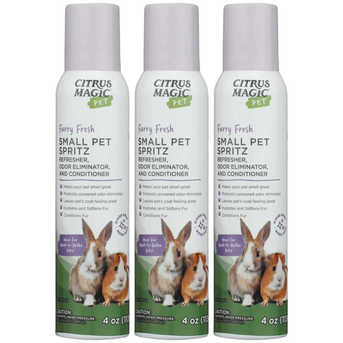 Citrus Magic Pet Small Pet Spritz Refresher, Odor Eliminator, and Conditioner, Furry Fresh, 4-Ounce, Pack of 3