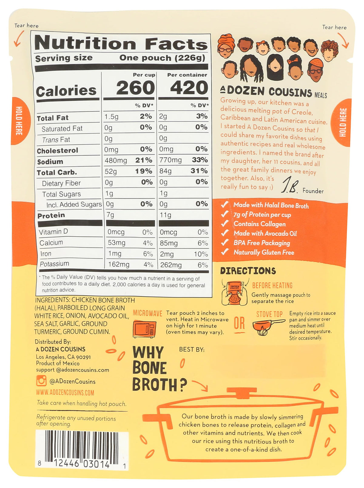 A Dozen Cousins Bone Broth Spanish Yellow Rice, 8 OZ