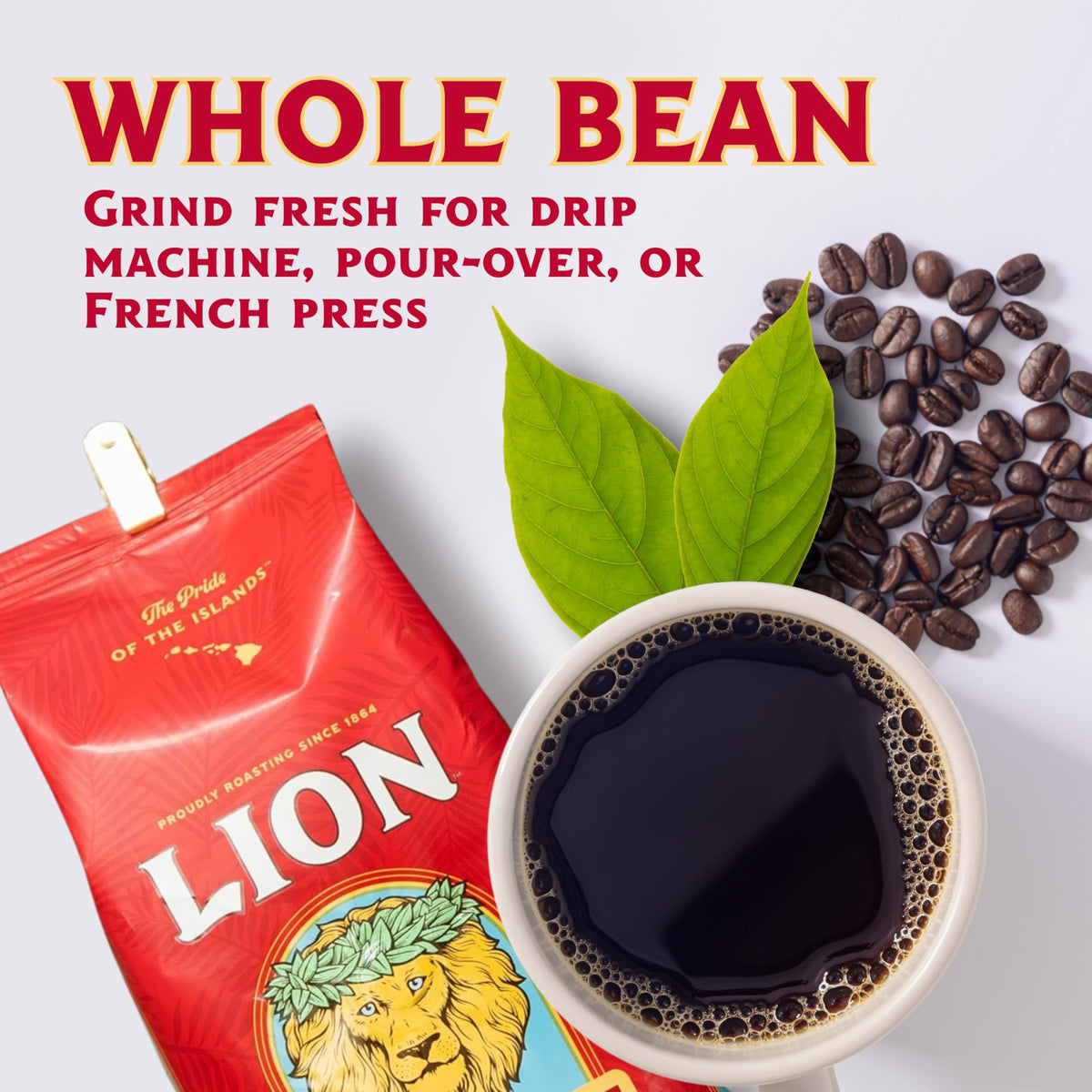 Lion Coffee Toasted Coconut Flavored, Light Roast Whole Bean Coffee, A Taste of Aloha - 10 Ounce Bag
