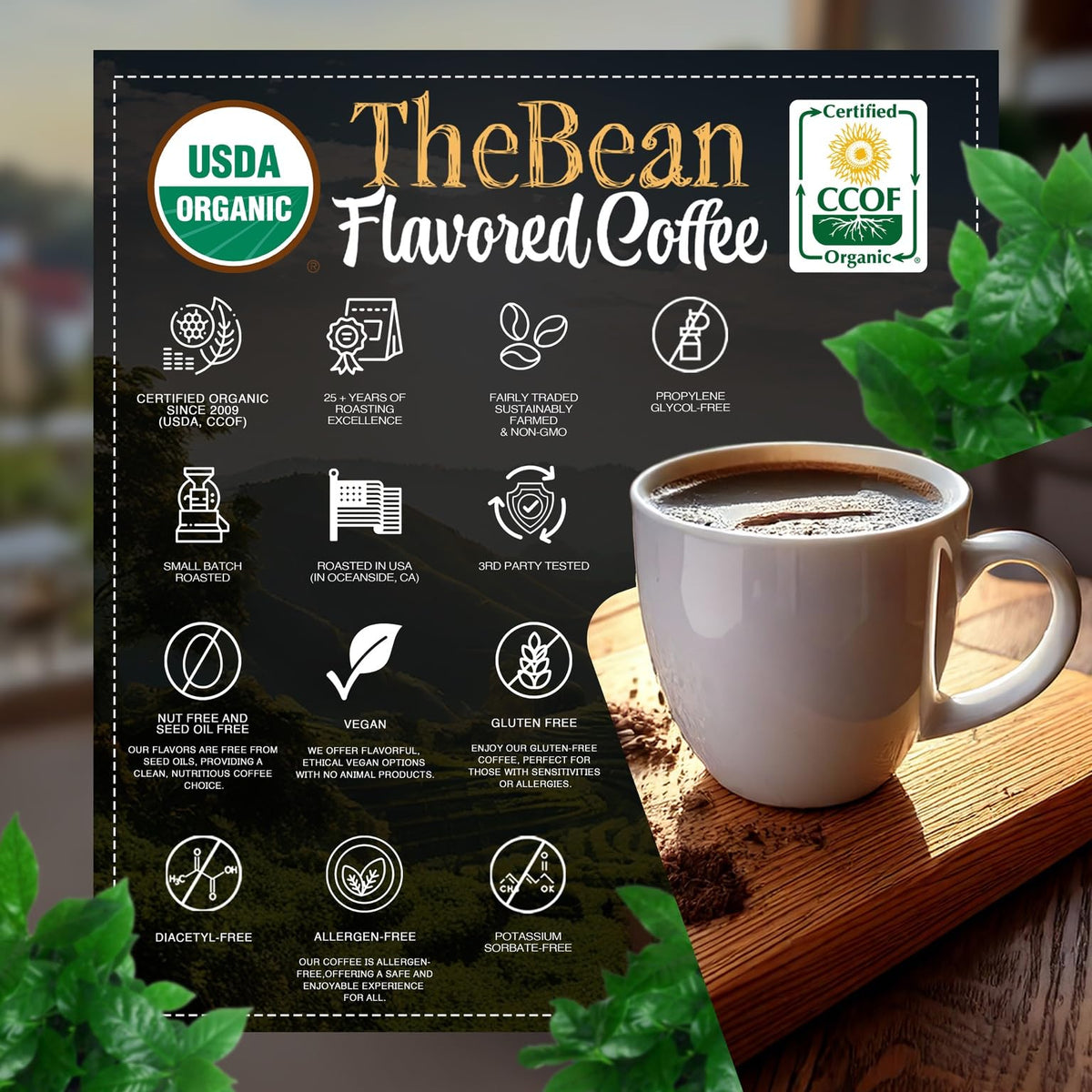 The Bean Organic Coffee Company Aloha Bean (Hawaiian Hazelnut), Medium Roast, Whole Bean Coffee, 16-Ounce Bags (Pack of 2)