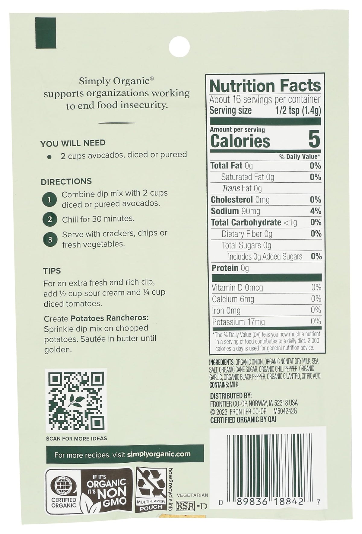 Simply Organic Dip Mix, Guacamole, 0.8 Ounce