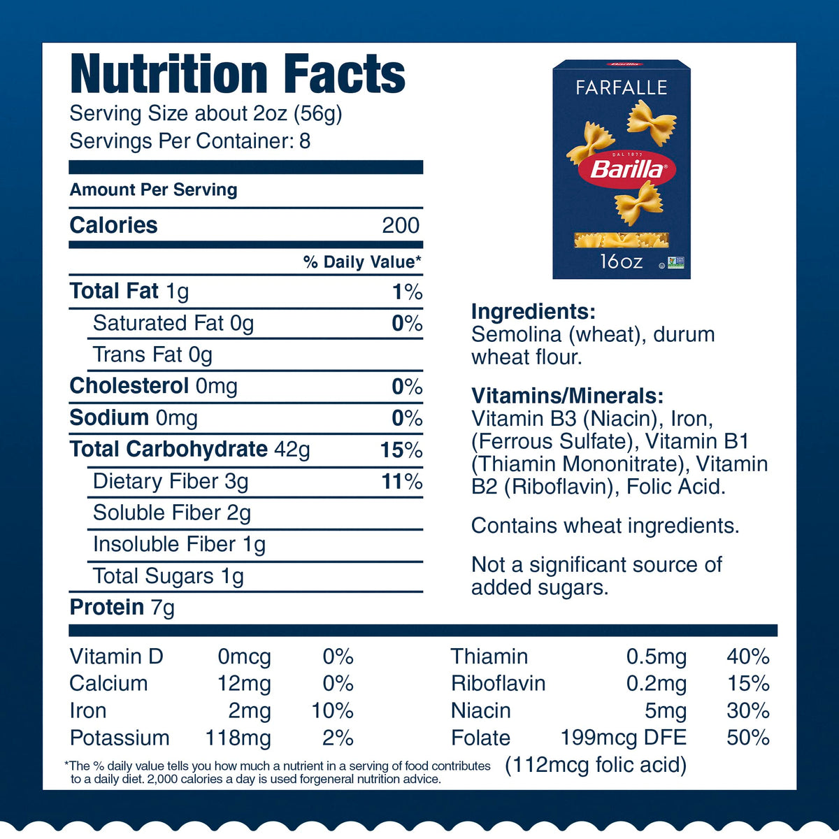 Barilla Farfalle Pasta, 16 oz. Box - Non-GMO, Made with Durum Wheat Semolina - Kosher Certified