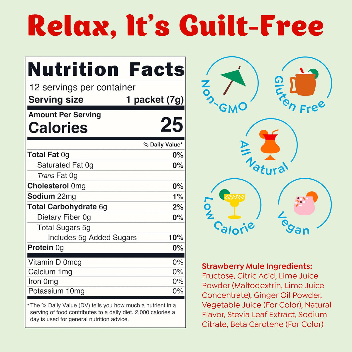 Craftmix Strawberry Mule Cocktail & Mocktail Drink Mixer, Skinny Mixes - Water Flavoring Packets - Made With Real Fruit - Vegan, Low-Carb, Low-Sugar