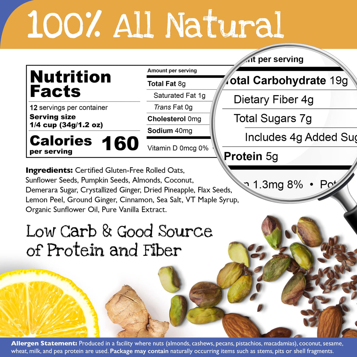 True North Granola - Ginger Lemon Granola with Pineapple and Almonds, Gluten Free, Vegan, All Natural and Non-GMO, 12 oz. (Pack of 2)