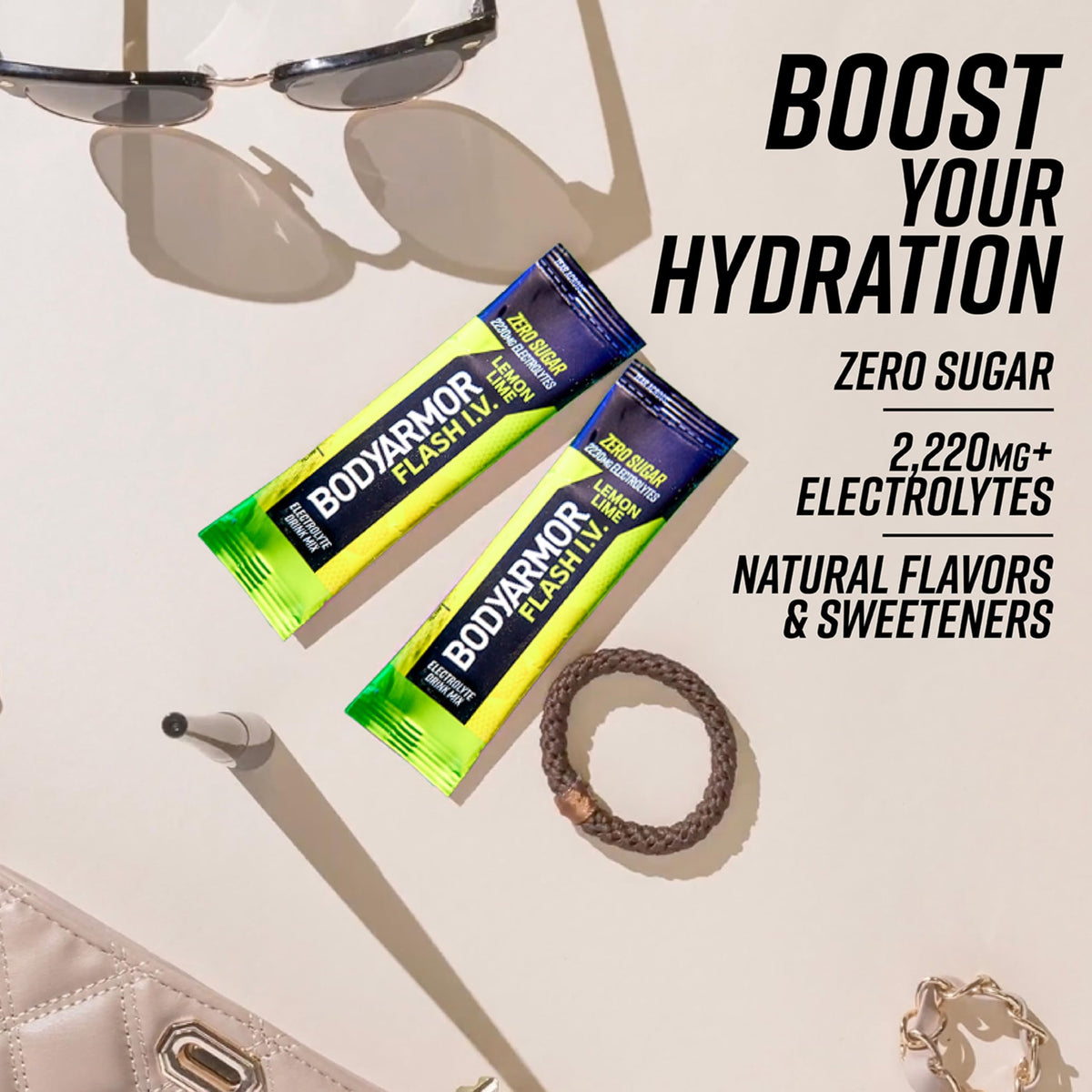 BODYARMOR Flash IV Electrolyte Packets, Lemon Lime - Zero Sugar Drink Mix, Single Serve Packs, Coconut Water Powder (6 Count)