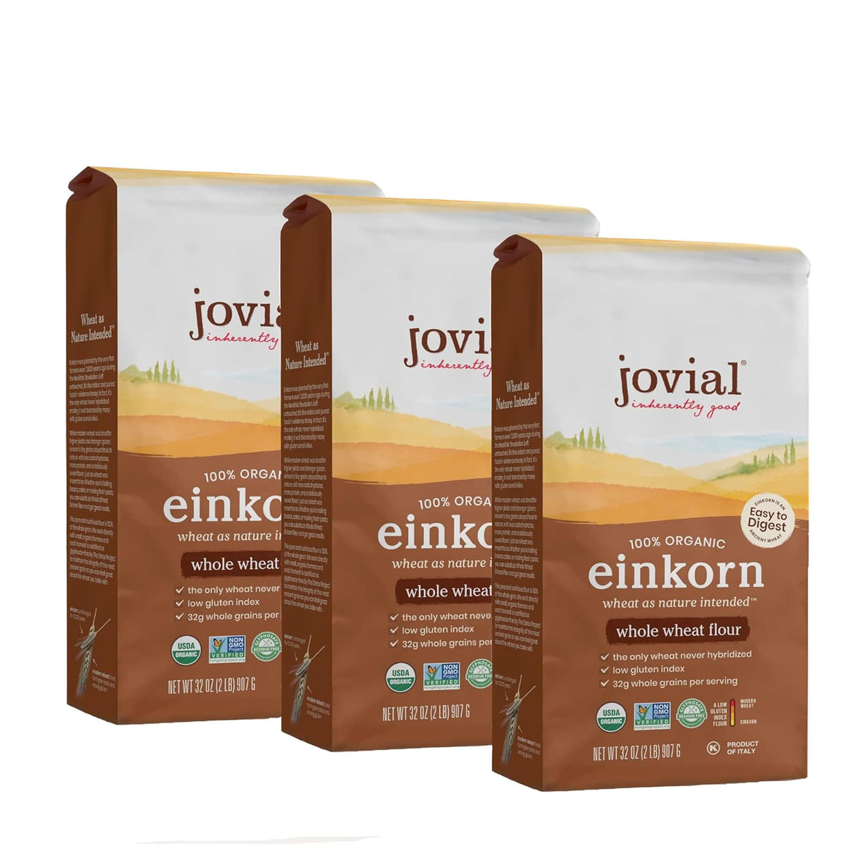 Jovial Organic Einkorn Whole Wheat Flour - Bread Baking Flour for Sourdough, High Protein, Non-GMO, Organic Pizza & Pasta Flour, European Italian