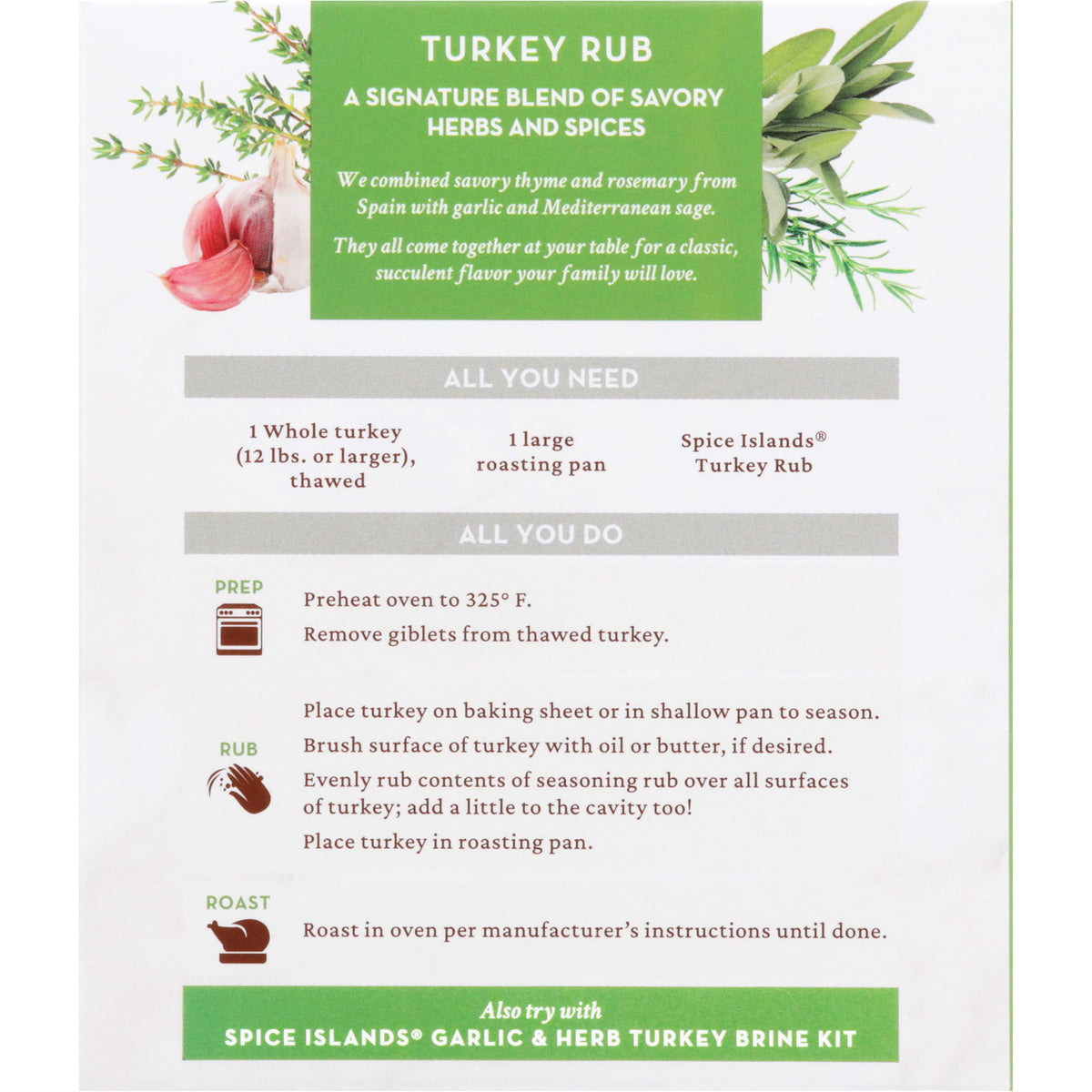 Spice Islands Savory Herb Turkey Rub, 1.75 Ounce