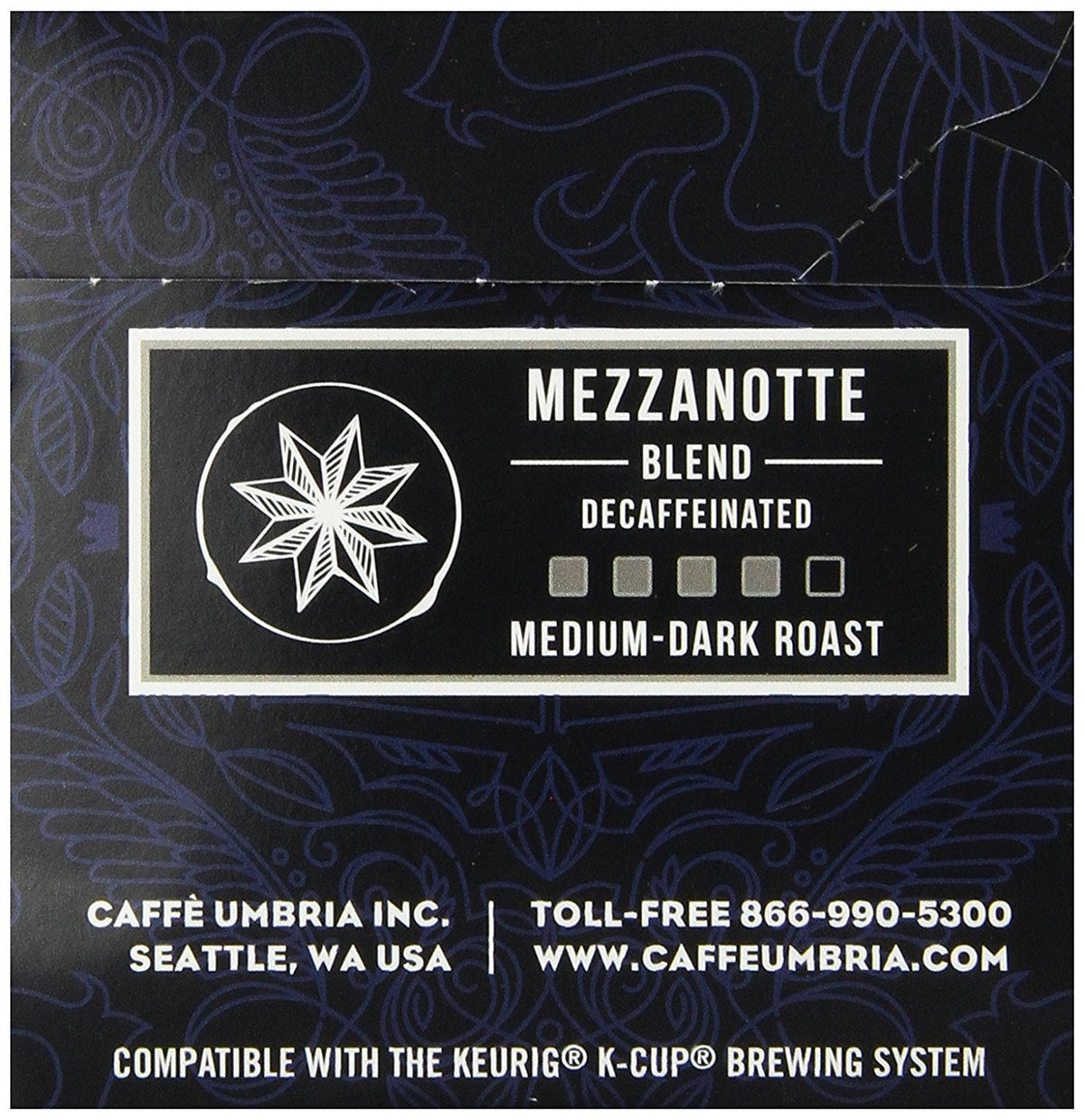 Caffe Umbria Single Serving Coffee Cups, Mezzanotte Decaf Blend, 12 Count