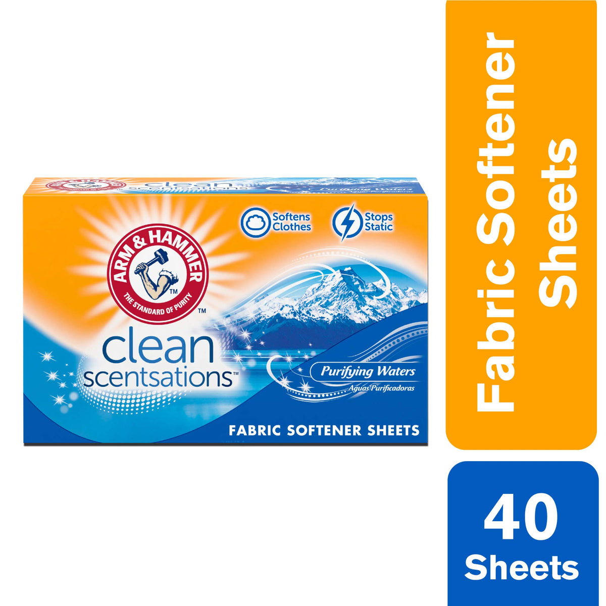 ARM & HAMMER Fabric Softener Sheets, 40 sheets, Purifying Waters