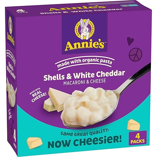 Annie's Shells and White Cheddar, Made with Organic Pasta and Real Cheese, 4 Ct, 24 oz