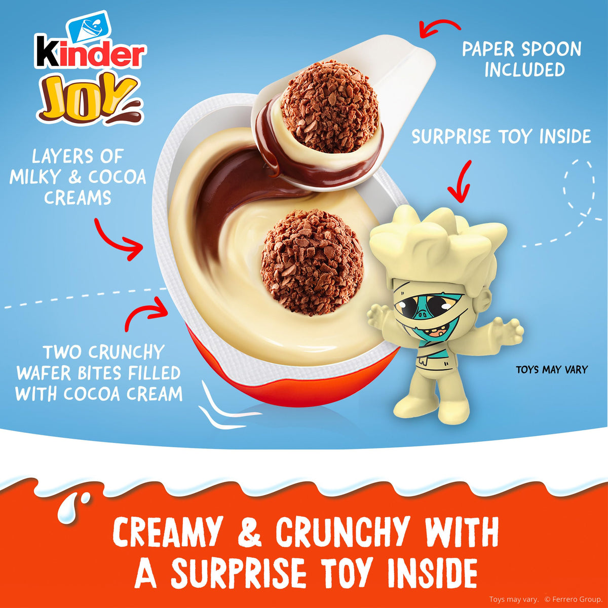 Kinder Joy Egg, Treat and Toy, Party Favor, Sweet Cream, Cocoa Wafer Bites, Individually Wrapped, 15 Count, 0.7 oz