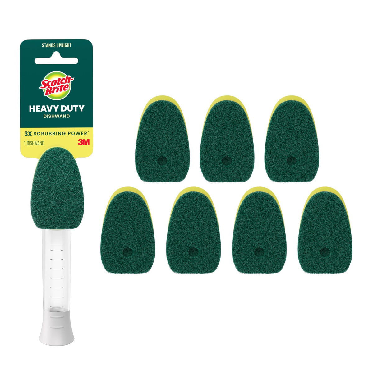 Scotch-Brite Heavy Duty Dishwand Kit, Includes 1 Wand & 7 Refill Pads, Keep Hands Out of the Mess