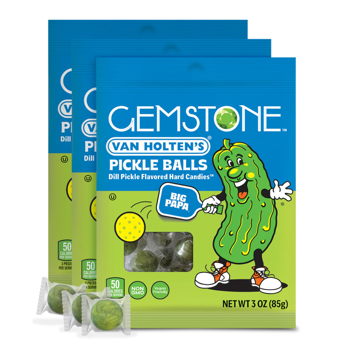 Atkinson's - Big Papa Pickle Ball Candy Sour Dill Flavored Candy by Van Holten's - 3 OZ, 3 Pack