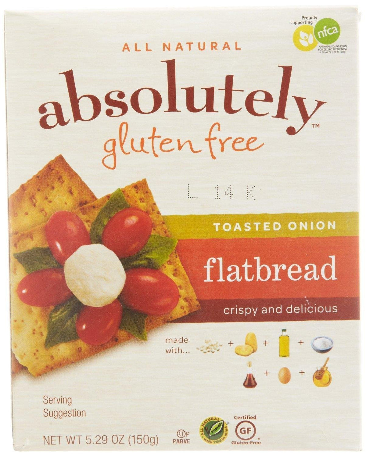 Absolutely Gluten Free Toasted Onion Flatbread, 5.29 Ounce -- 12 per case.