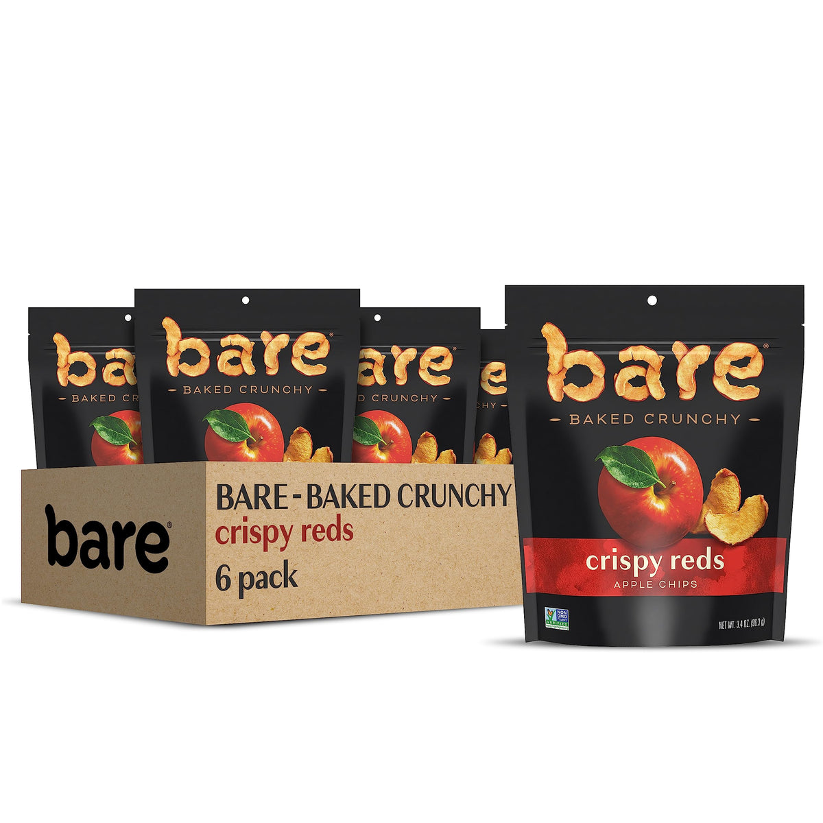 Bare Baked Crunchy, Apples Fuji & Reds, 3.4 Ounce (Pack of 6)