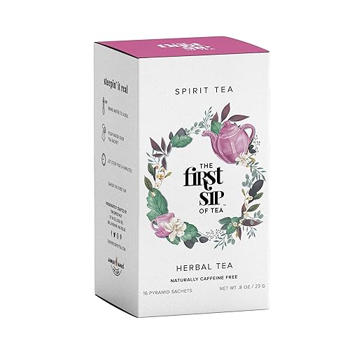Spirit Tea, Herbal Tea Bags, Chamomile, Lavender, Rose, Cloves, Caffeine-Free, Calming Stress Relief & Health Support Evening Tea - 16 Cups | The