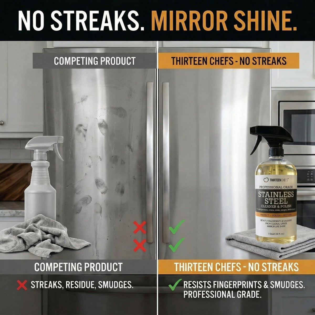 Thirteen Chefs Stainless Steel Cleaner and Polish for Fridge, Oven, Cooktop, Kitchen Appliances, BBQ and Ranges - 16oz