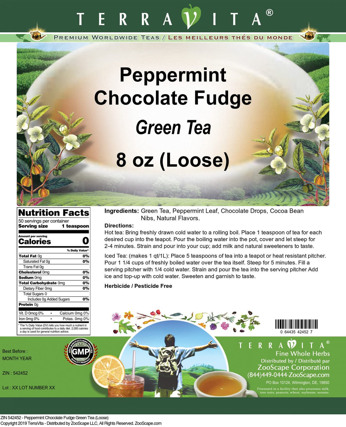 Peppermint Chocolate Fudge Green Tea (Loose) (8 oz, ZIN: 542452)