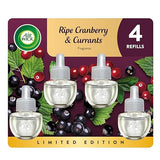 Air Wick Plug In Scented Oil Refill, Infused with Essential Oils, Plug In Air Fresheners for Home, Ripe Cranberry & Currants, 4 ct