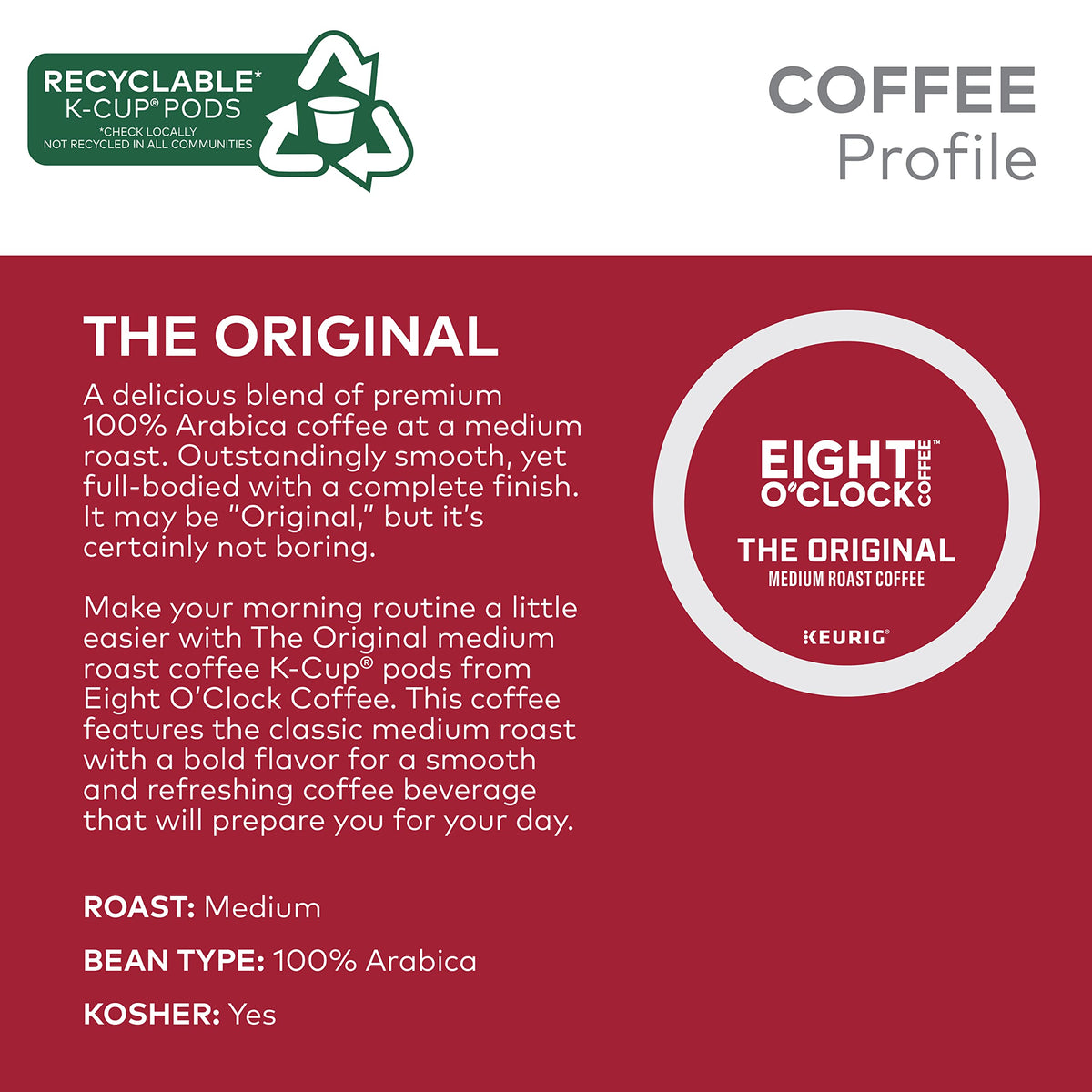 Eight O'Clock Coffee The Original, Single-Serve Keurig K-Cup Pods, Medium Roast Coffee, 24 Count