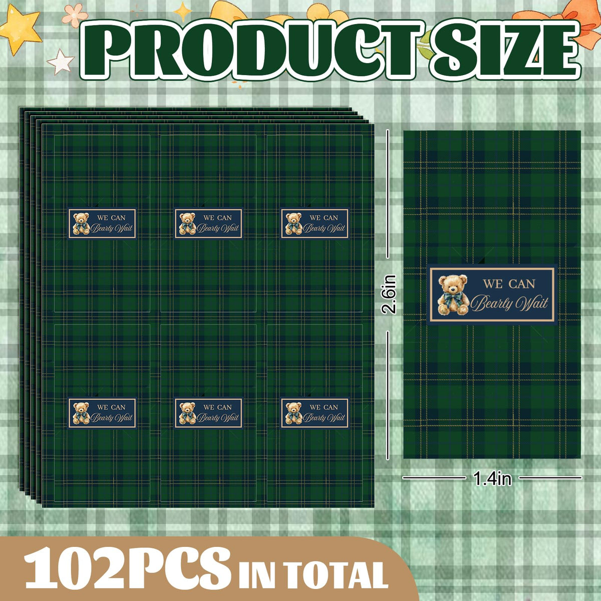 JarThenaAMCS 102Pcs Tartan Bear Candy Wrappers Baby Shower Chocolate Bar Wrappers We Can Bearly Wait Label Stickers for Gender Reveal Party Favors DIY
