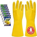 SteadMax 3/6 Pairs Cleaning Gloves, Disposable Natural Rubber Dish Gloves, Reusable Waterproof Latex Non-Slip Dishwashing Gloves for Kitchen
