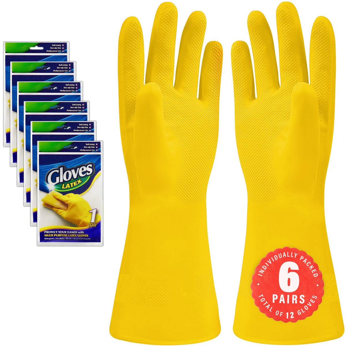 SteadMax 3/6 Pairs Cleaning Gloves, Disposable Natural Rubber Dish Gloves, Reusable Waterproof Latex Non-Slip Dishwashing Gloves for Kitchen