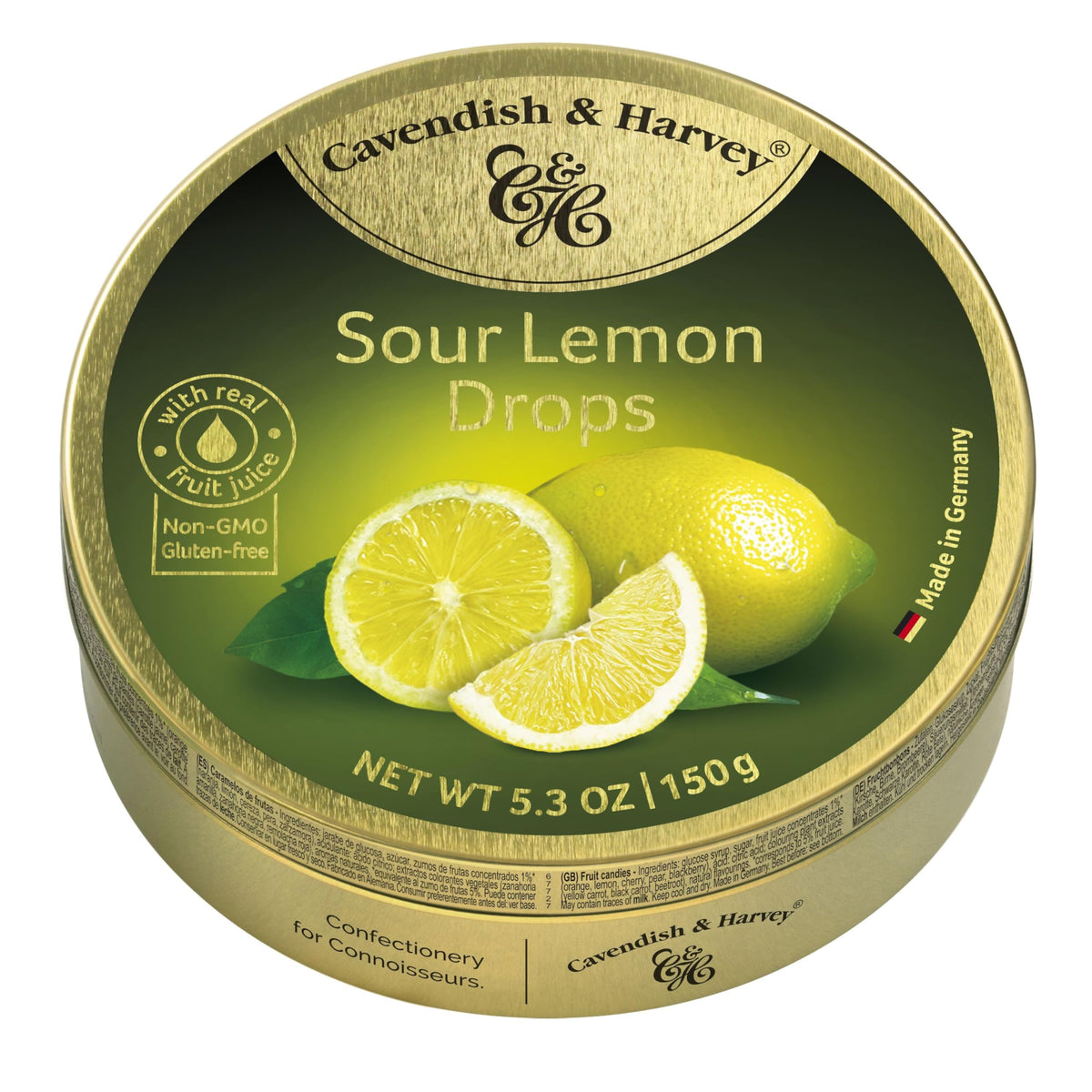 Cavendish & Harvey | Sour Lemon Hard Candy Drops | 5.3 Ounce Tin - 12 Pack