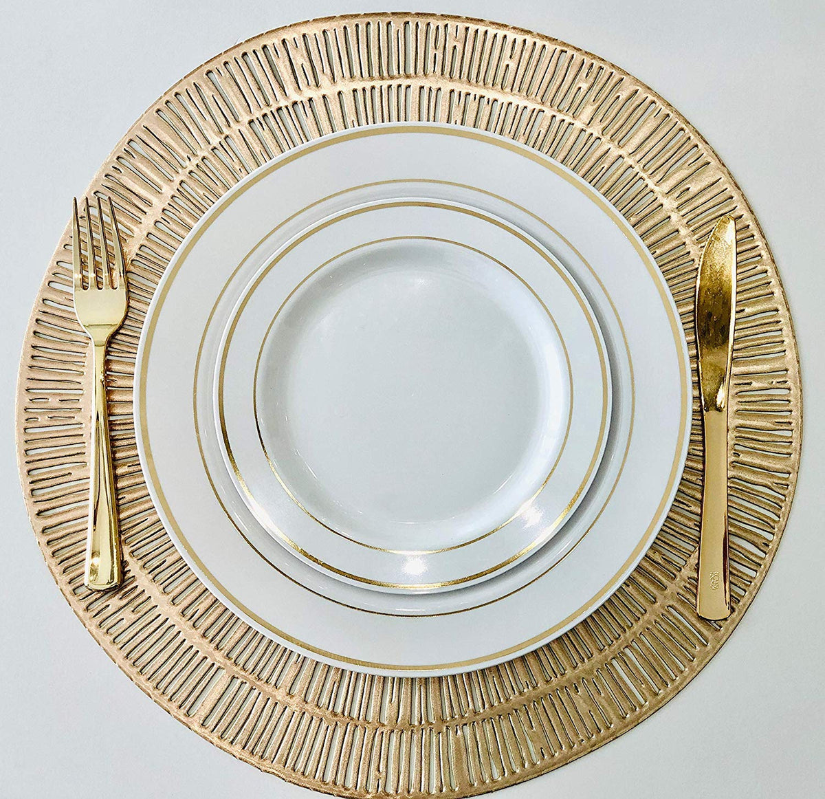 OCCASIONS 360 Pcs set (60 guest) Wedding Disposable Plastic Plate and Silverware Combo 10.5" + 7.5" + Silverware (Double Fork) (White & Gold Rim