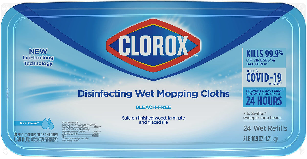 Clorox Disinfecting Wet Mopping Cloths, Rain Clean, 24 Wet Refills (Package May Vary)