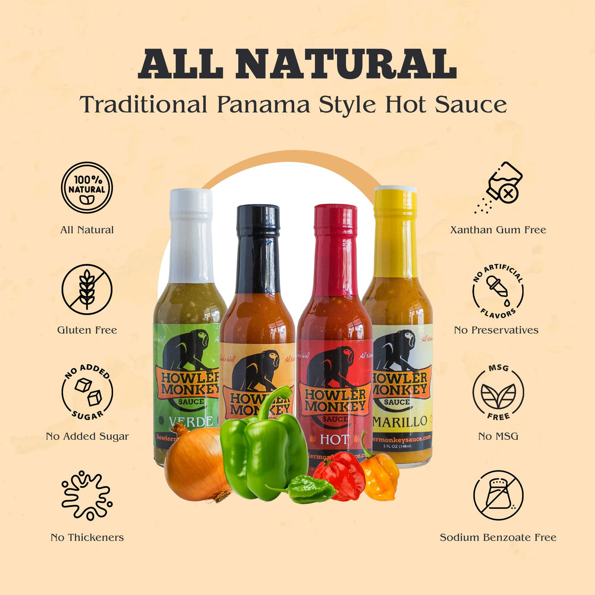 Howler Monkey Sauce - Hot Sauce Variety Pack - 5 Fl Oz (Pack of 4)
