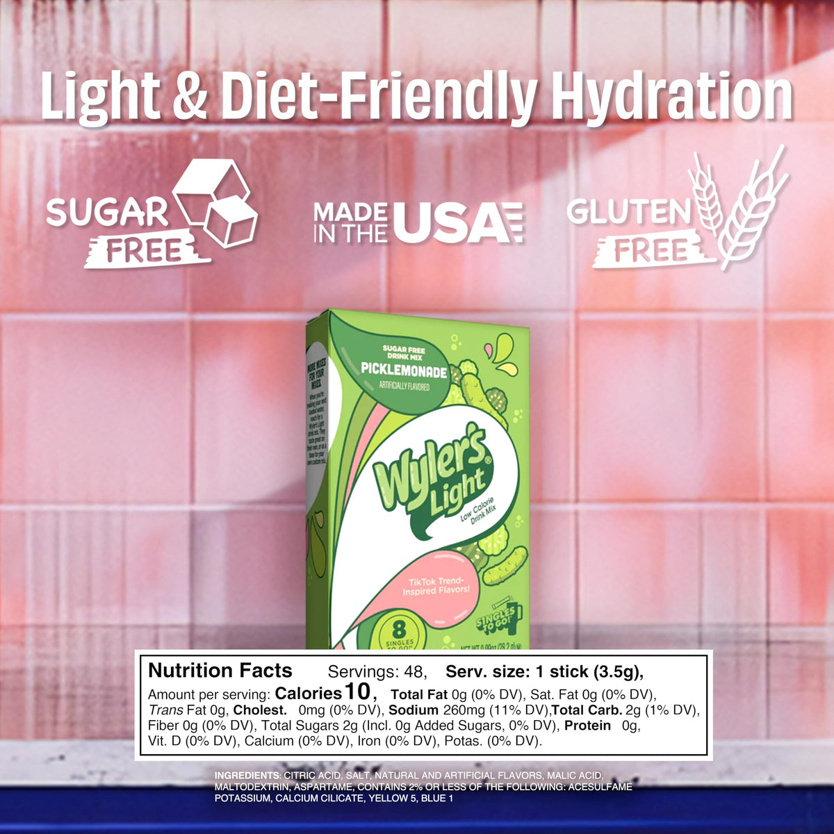 Wyler’s Light Water Flavoring Packets - Pack of 6-6 sticks Singles To Go Picklemonade Sugar Free Drink Mix Packets - Flavored Water Enhancer, Trendy