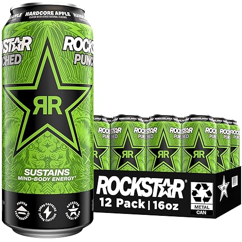 Rockstar Energy Drink Punched Hardcore Apple, 16oz Cans (12 Pack)