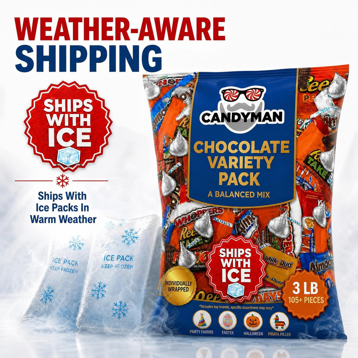 Candyman Chocolate Candy Variety Pack, 3 lb Bulk, Individually Wrapped